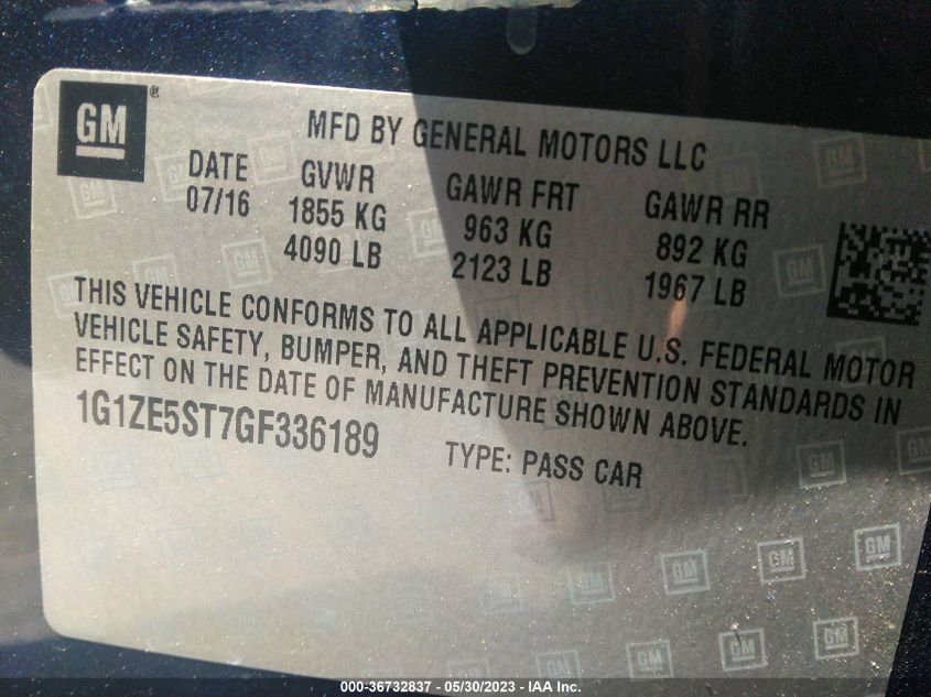 2016 CHEVROLET MALIBU LT - 1G1ZE5ST7GF336189