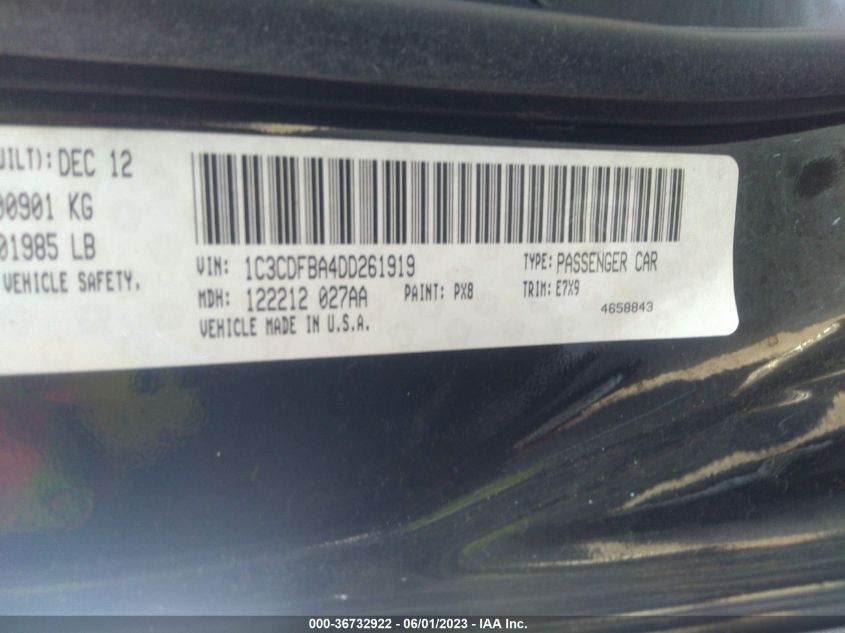 2013 DODGE DART SXT - 1C3CDFBA4DD261919