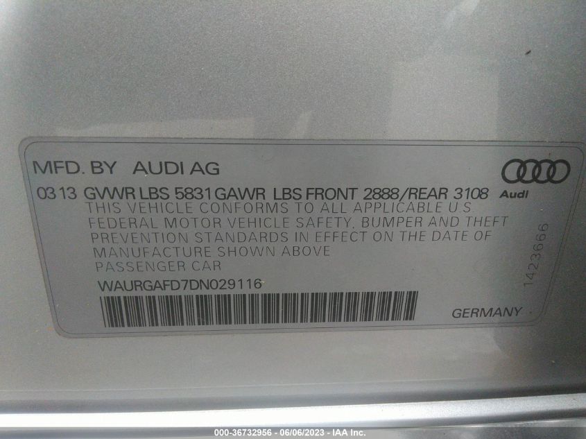 2013 AUDI A8 L 3.0L - WAURGAFD7DN029116