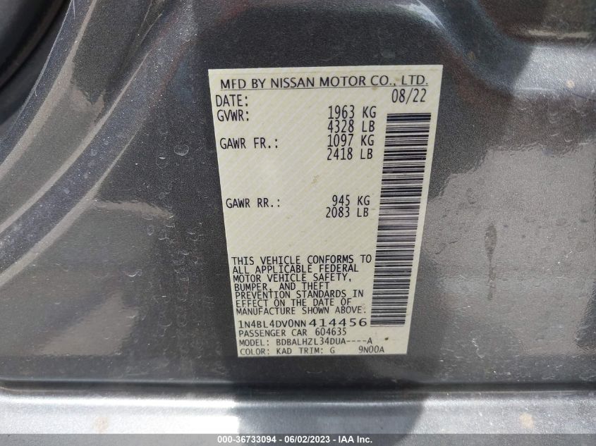 2022 NISSAN ALTIMA 2.5 SV - 1N4BL4DV0NN414456