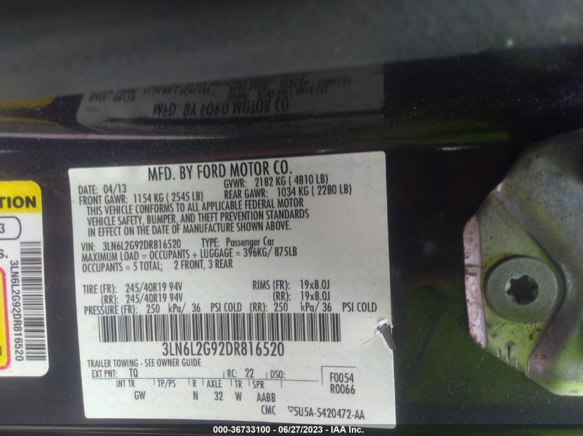 2013 LINCOLN MKZ - 3LN6L2G92DR816520