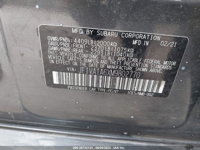 2021 SUBARU WRX - JF1VA1A6XM9802770