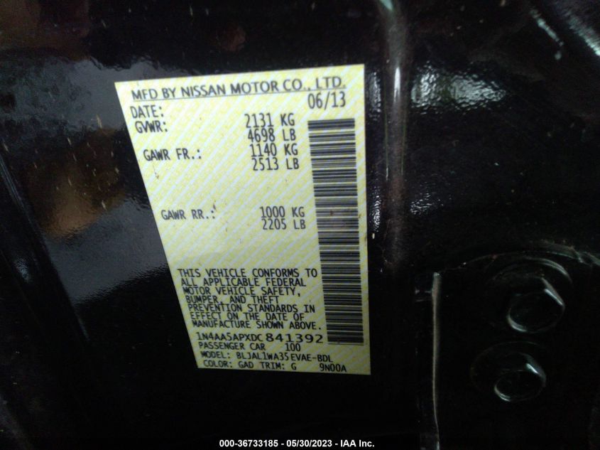 2013 NISSAN MAXIMA 3.5 SV W/SPORT PKG - 1N4AA5APXDC841392