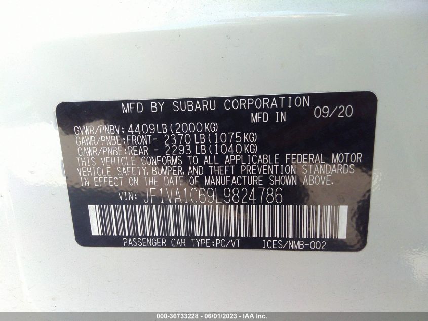 2020 SUBARU WRX PREMIUM - JF1VA1C69L9824786