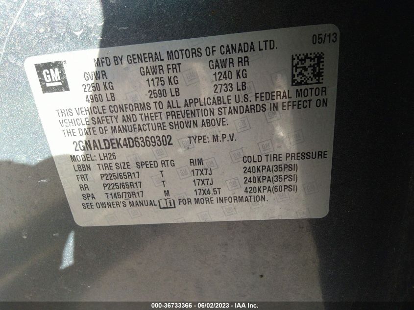 2013 CHEVROLET EQUINOX LT - 2GNALDEK4D6369302
