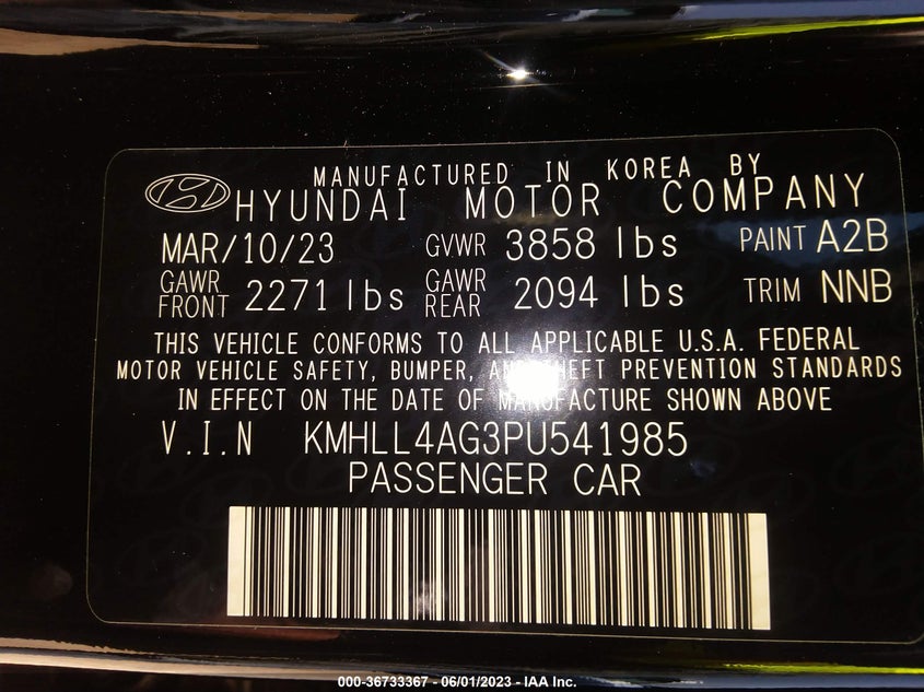 VIN KMHLL4AG3PU541985 2023 HYUNDAI ELANTRA SE