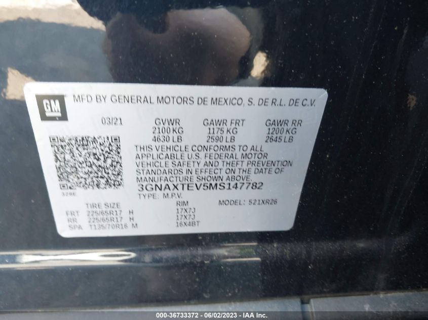 2021 CHEVROLET EQUINOX LT - 3GNAXTEV5MS147782