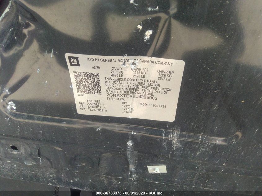 2020 CHEVROLET EQUINOX LT - 2GNAXTEV9L6205003