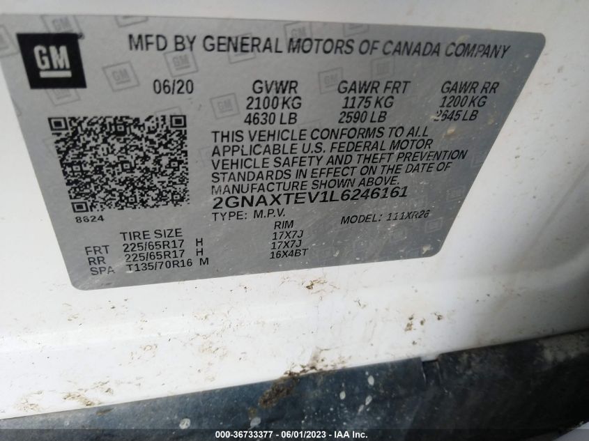 2020 CHEVROLET EQUINOX LT - 2GNAXTEV1L6246161