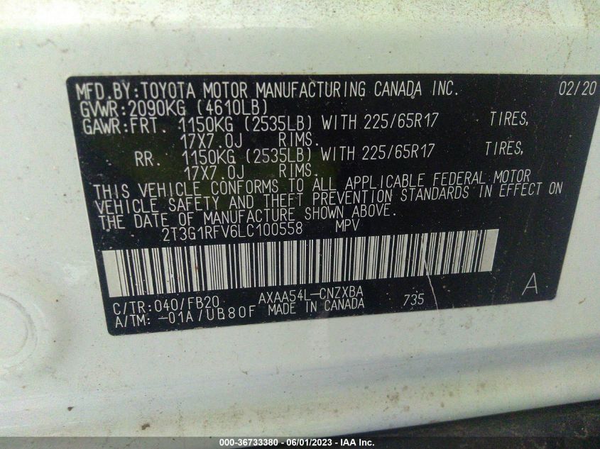 2020 TOYOTA RAV4 LE - 2T3G1RFV6LC100558