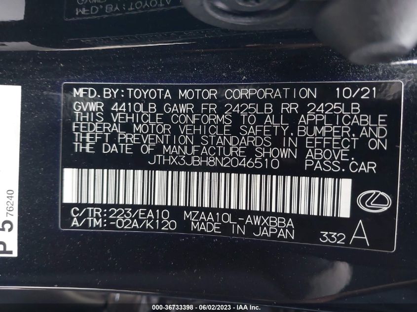 2022 LEXUS UX UX 200 - JTHX3JBH8N2046510