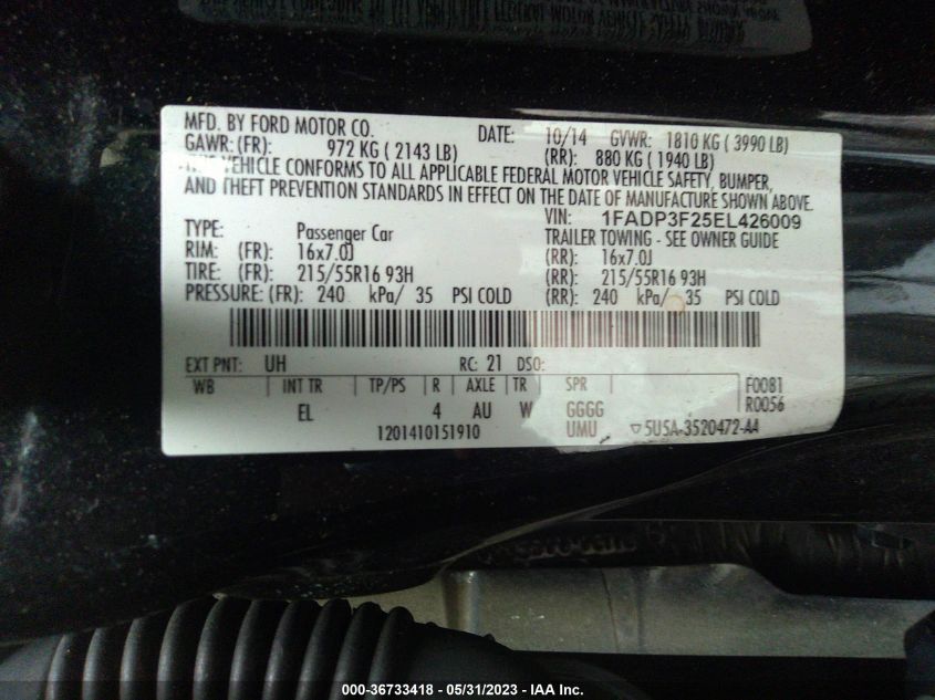 2014 FORD FOCUS SE - 1FADP3F25EL426009