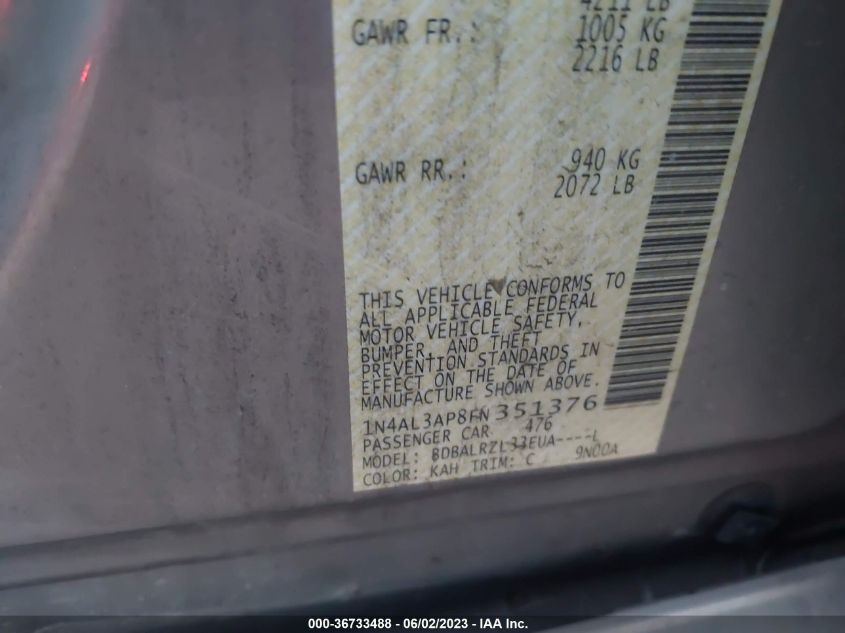 2015 NISSAN ALTIMA 2.5 SL - 1N4AL3AP8FN351376