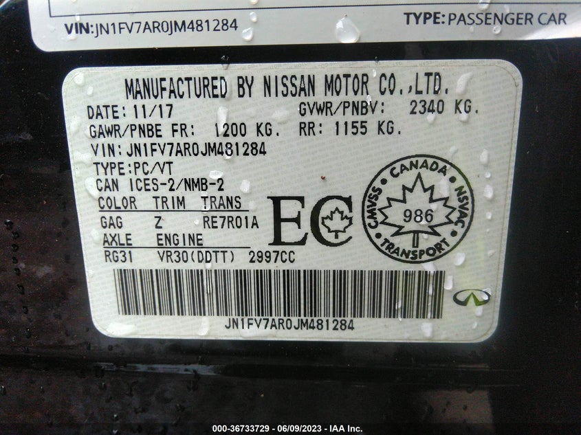 VIN JN1FV7AR0JM481284 2018 INFINITI Q50 RED SPORT 400