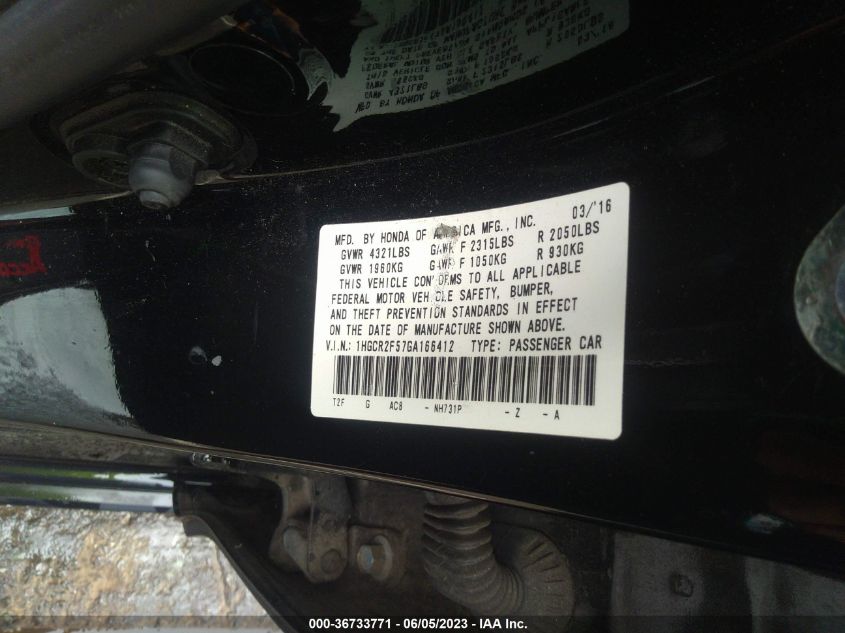 2016 HONDA ACCORD SEDAN SPORT - 1HGCR2F57GA166412