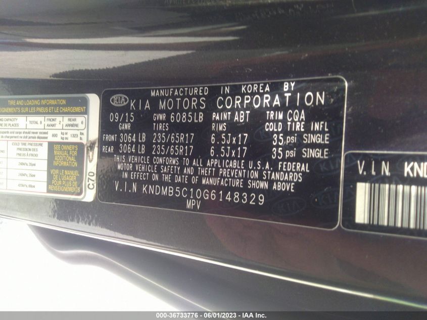 2016 KIA SEDONA LX - KNDMB5C10G6148329