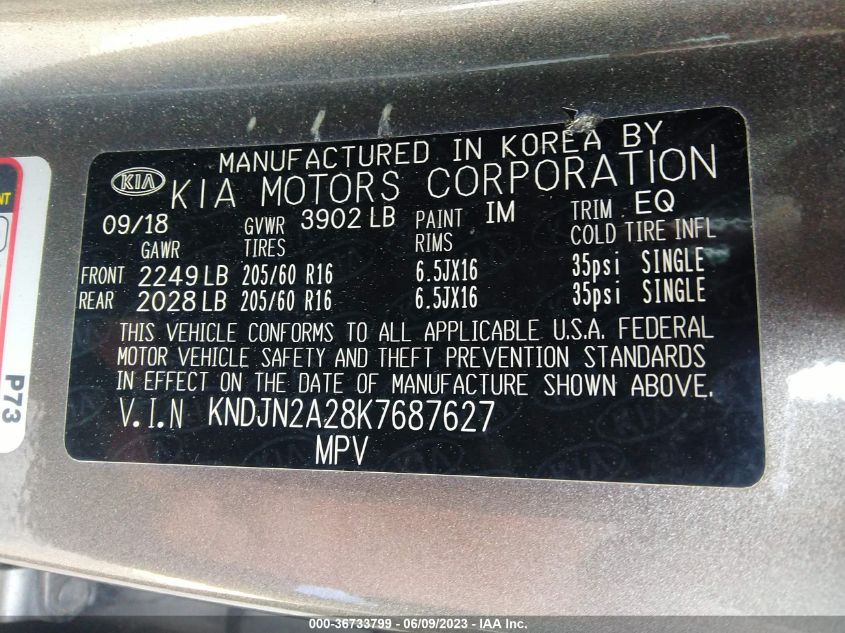 2019 KIA SOUL BASE - KNDJN2A28K7687627