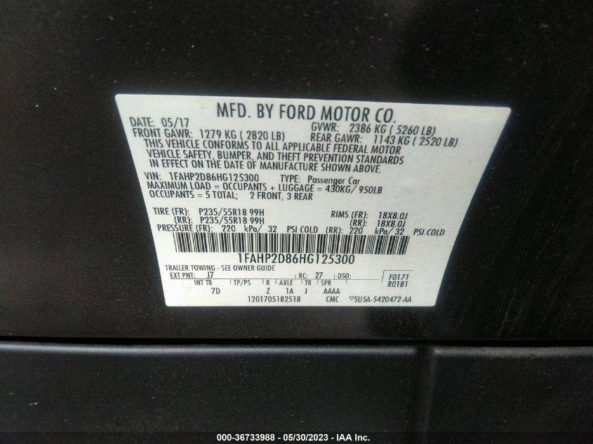 2017 FORD TAURUS SE - 1FAHP2D86HG125300