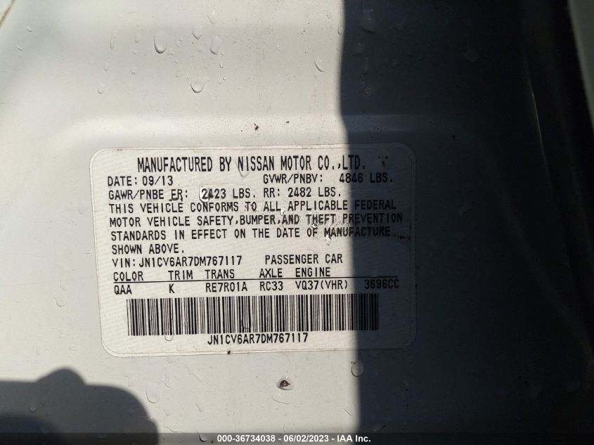 2013 INFINITI G37 SEDAN X JN1CV6AR7DM767117