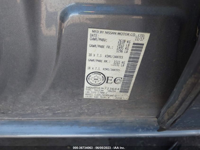 2018 NISSAN FRONTIER SV V6/SL - 1N6AD0FV1JN723644