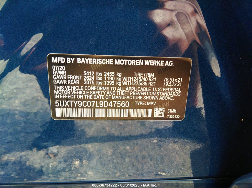 VIN 5UXTY9C07L9D47560 2020 BMW X3 M40I