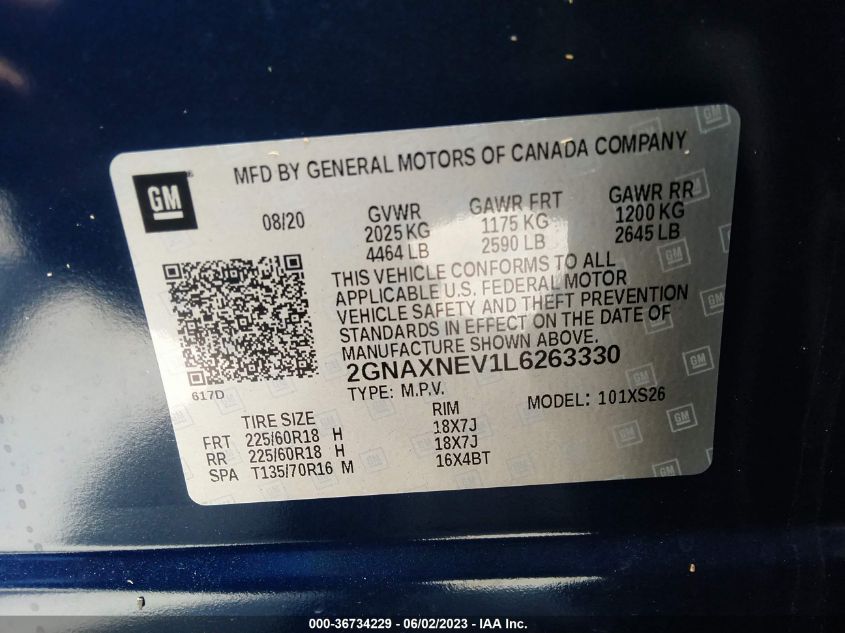 2020 CHEVROLET EQUINOX PREMIER - 2GNAXNEV1L6263330