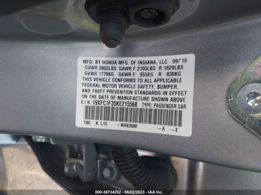 2019 HONDA CIVIC SEDAN EX - 19XFC1F35KE215568