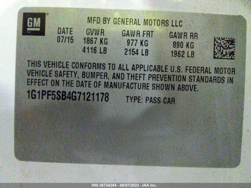 2016 CHEVROLET CRUZE LIMITED LT - 1G1PF5SB4G7121178