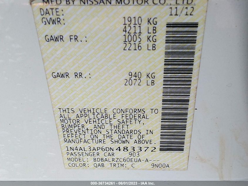 2013 NISSAN ALTIMA 2.5 S - 1N4AL3AP6DN483372