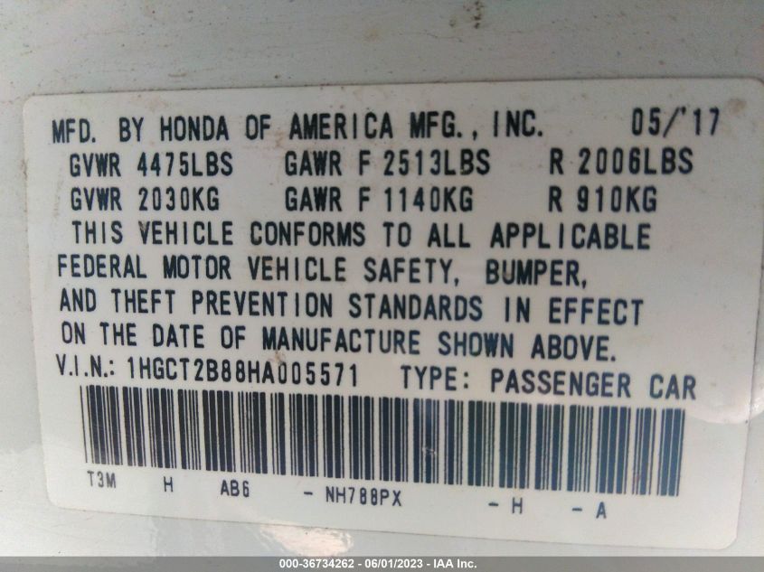 2017 HONDA ACCORD COUPE EX-L V6 - 1HGCT2B88HA005571