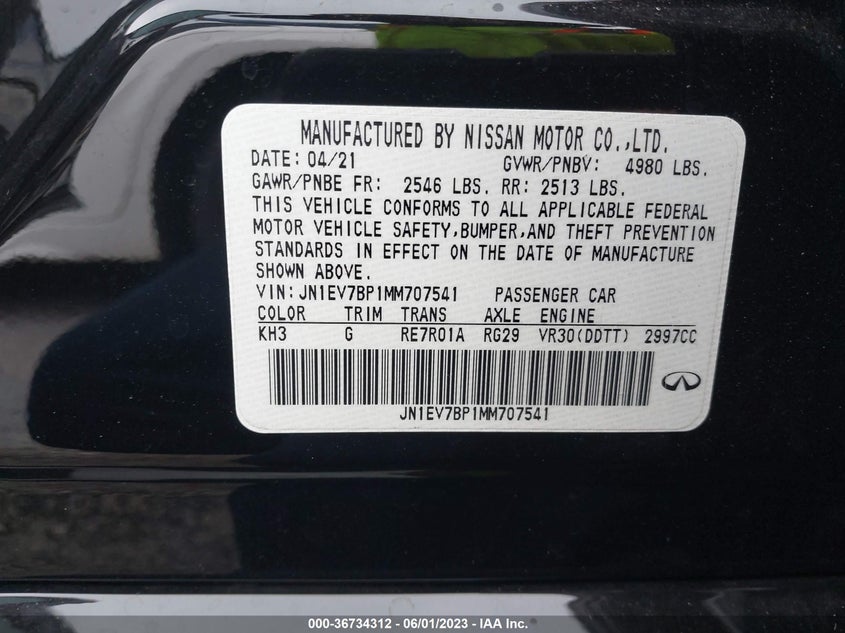 VIN JN1EV7BP1MM707541 2021 INFINITI Q50 3.0T LUXE