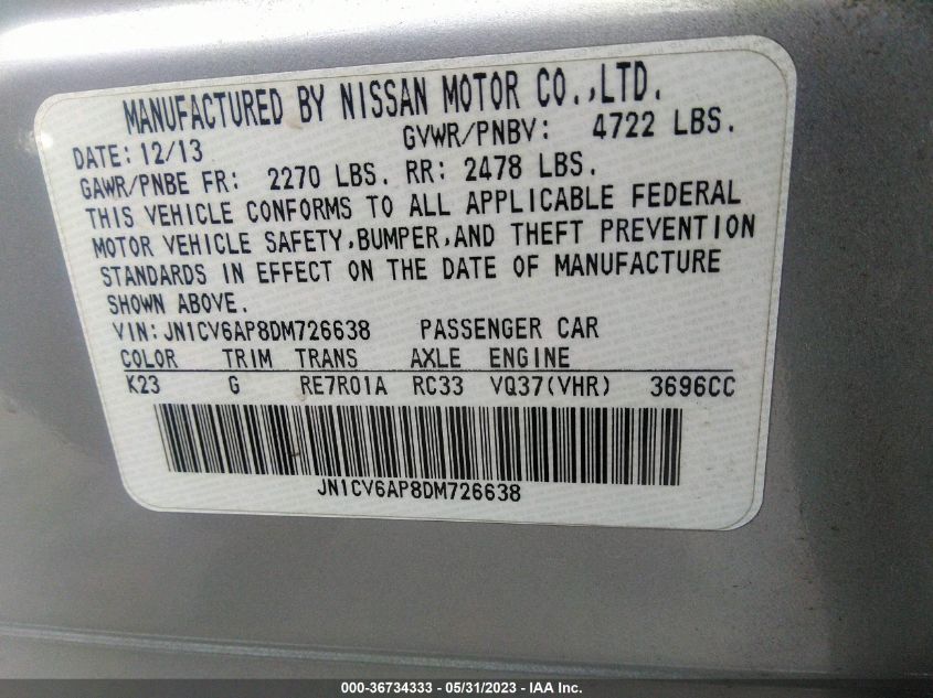 2013 INFINITI G37 SEDAN JOURNEY - JN1CV6AP8DM726638