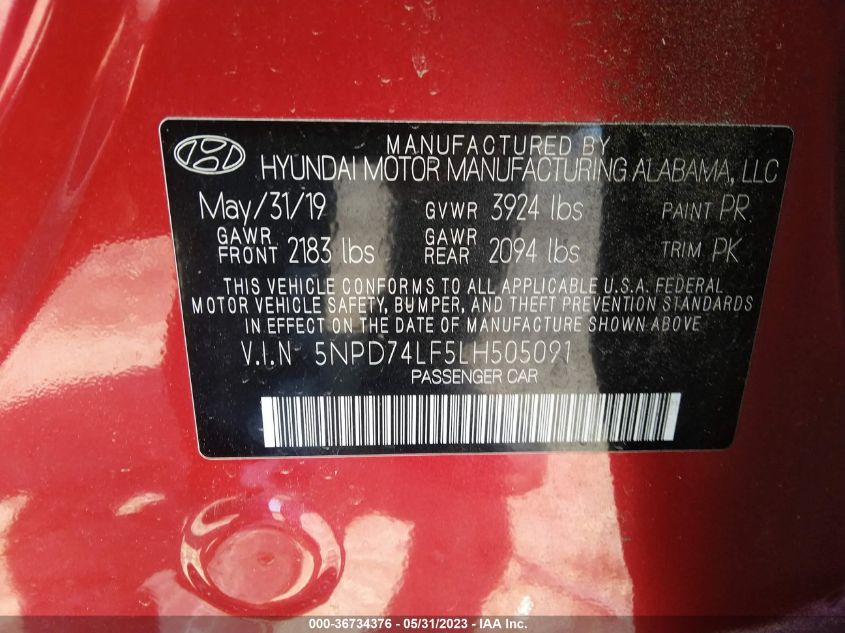2020 HYUNDAI ELANTRA SE - 5NPD74LF5LH505091