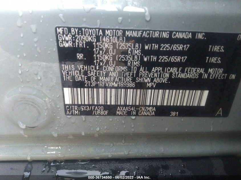 2021 TOYOTA RAV4 XLE - 2T3P1RFVXMW189986