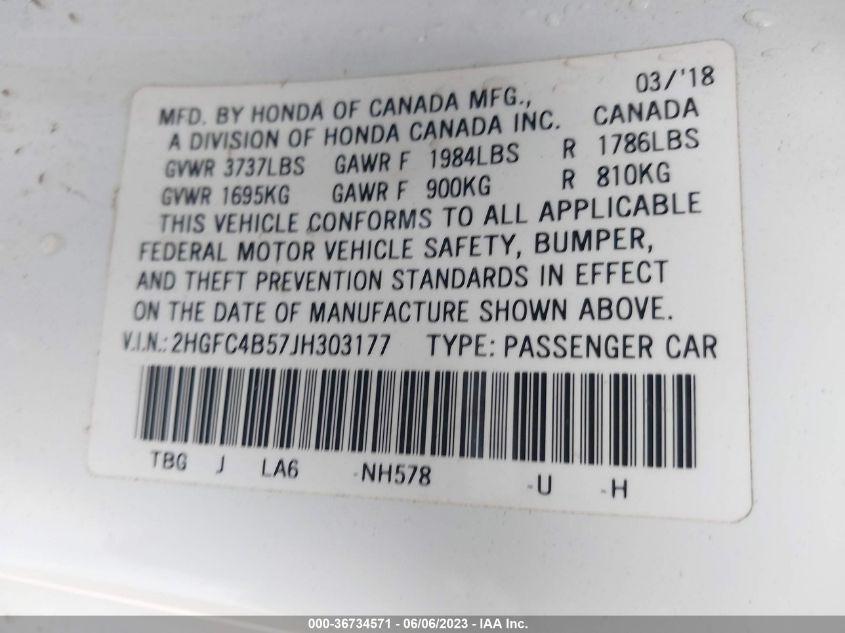 2018 HONDA CIVIC COUPE LX - 2HGFC4B57JH303177