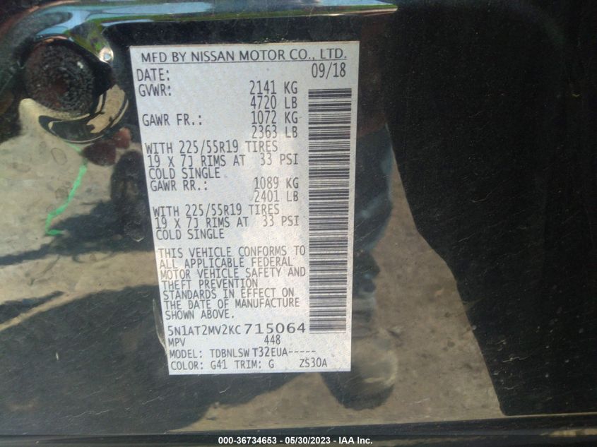 2019 NISSAN ROGUE SL - 5N1AT2MV2KC715064