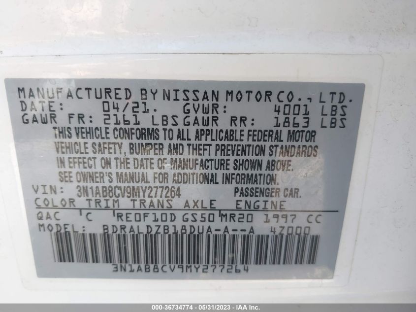 2021 NISSAN SENTRA SV - 3N1AB8CV9MY277264