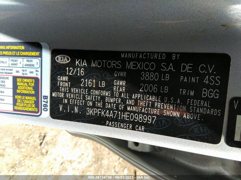 2017 KIA FORTE LX - 3KPFK4A71HE098997