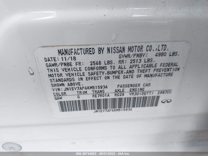 2019 INFINITI Q50 3.0T LUXE - JN1EV7AP4KM515934