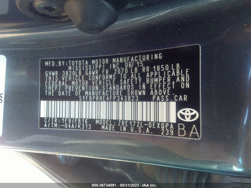2015 TOYOTA COROLLA LE ECO - 5YFBPRHE4FP343823