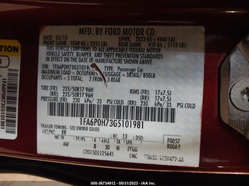 2016 FORD FUSION SE - 1FA6P0H73G5101981
