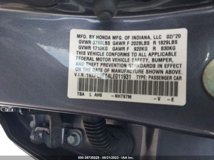 2020 HONDA CIVIC SEDAN SPORT - 19XFC2F84LE011931