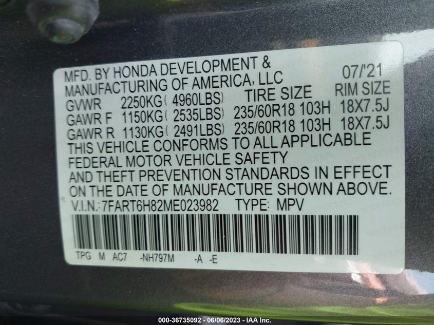 VIN 7FART6H82ME023982 2021 HONDA CR-V HYBRID EX-L