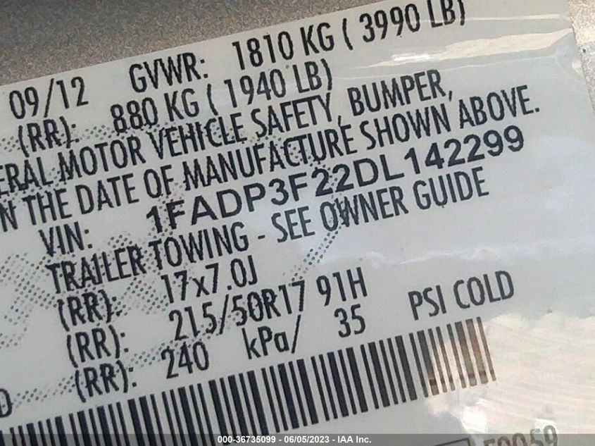 2013 FORD FOCUS SE - 1FADP3F22DL142299