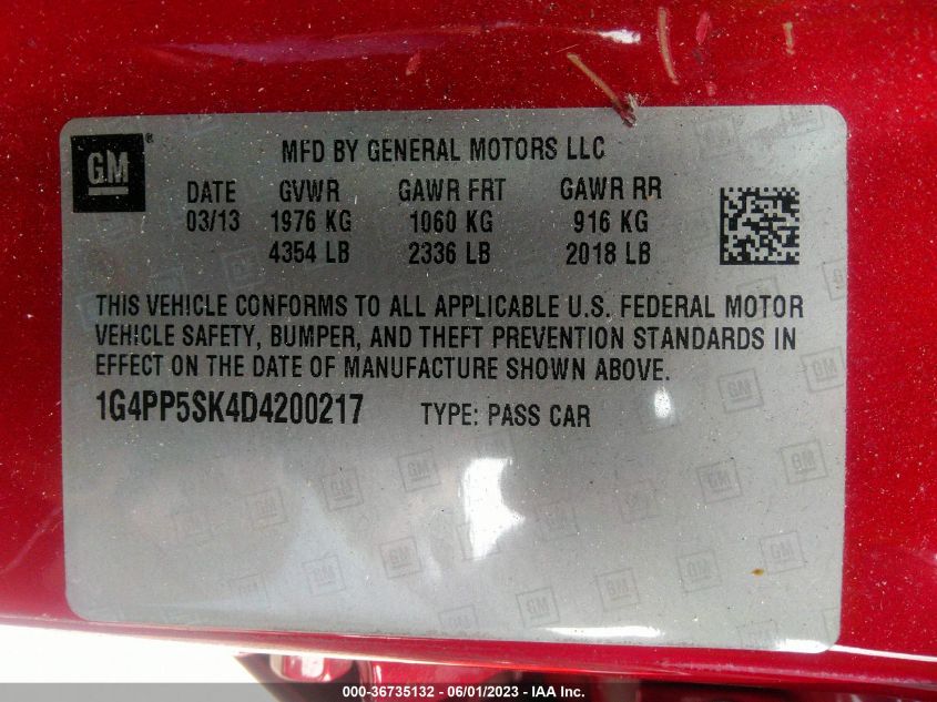 2013 BUICK VERANO - 1G4PP5SK4D4200217