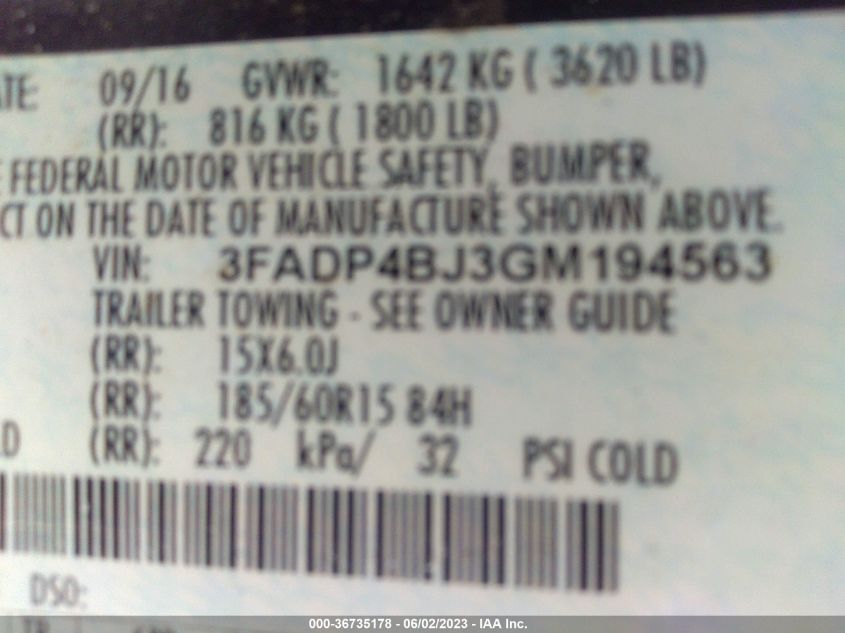 2016 FORD FIESTA SE - 3FADP4BJ3GM194563