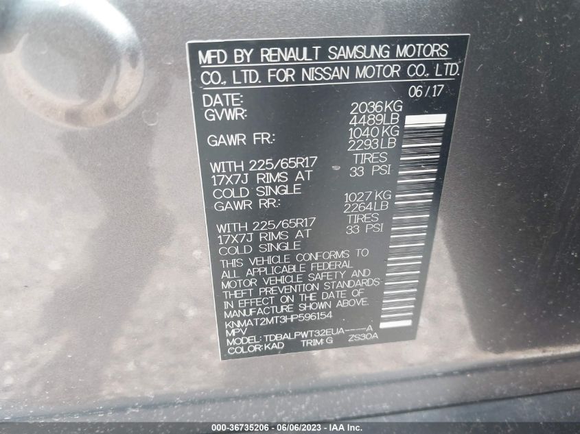 2017 NISSAN ROGUE S - KNMAT2MT3HP596154