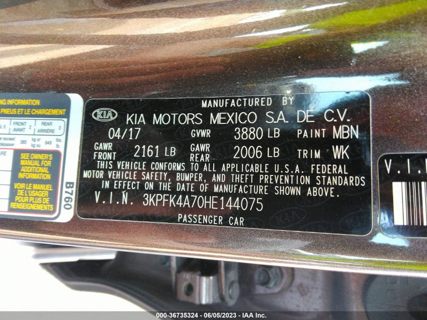 2017 KIA FORTE LX - 3KPFK4A70HE144075
