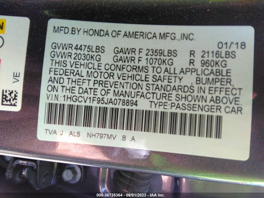 2018 HONDA ACCORD SEDAN TOURING 1.5T - 1HGCV1F95JA078894