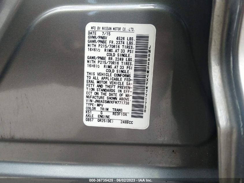 2015 NISSAN ROGUE SELECT S - JN8AS5MVXFW771738